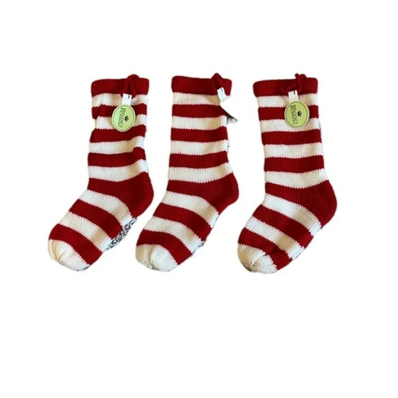 10’ Acrylic yarn red and white stripe stocking ornaments- set of 3​​ - Picture 1 of 4